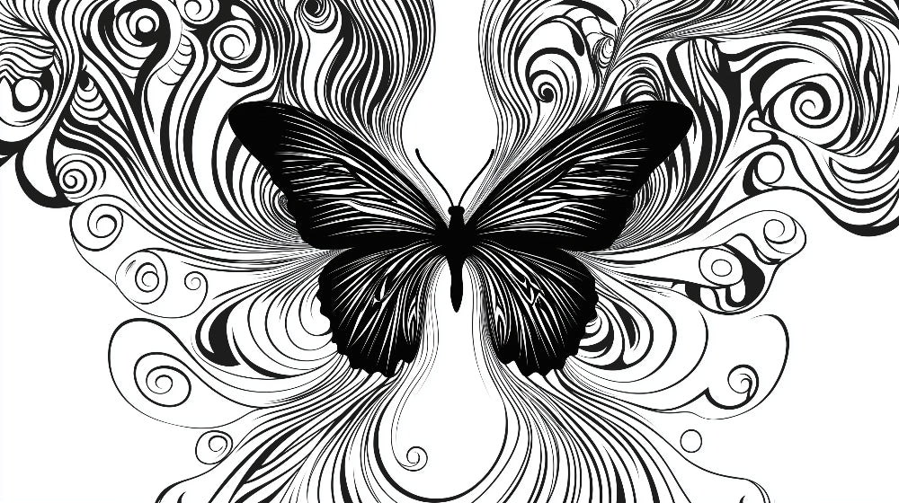 Black and white butterfly wallpaper design file showing intricate swirl pattern detail