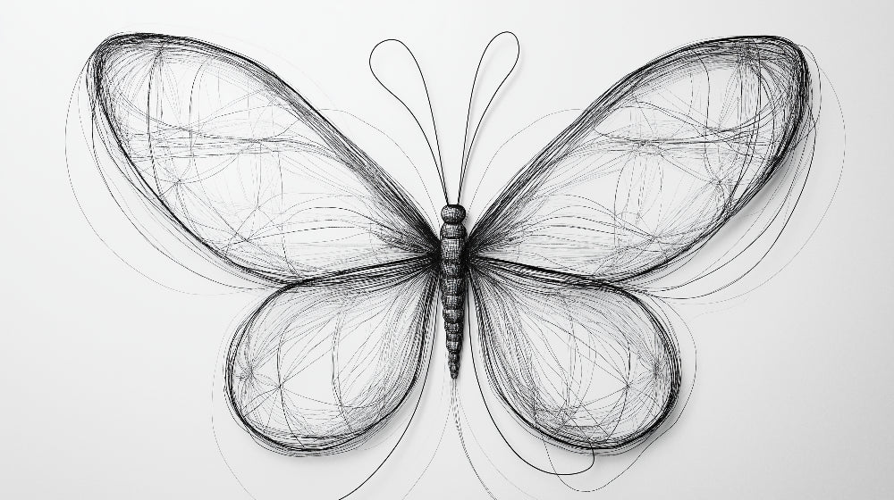 Butterfly line art wallpaper design file showing intricate black wing pattern on white background