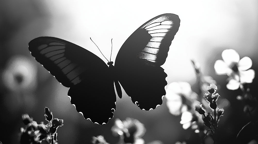 Black and white butterfly silhouette wallpaper design file showing intricate wing pattern details