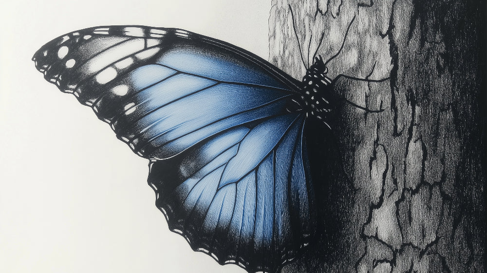 Detailed design file of Blue Butterfly wallpaper with intricate wing patterns and rich color transitions