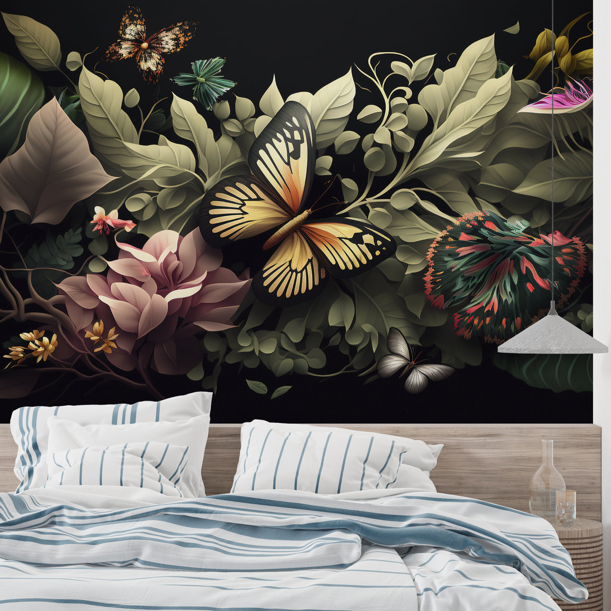 Luxury butterfly wallpaper showcased in a sophisticated home office space