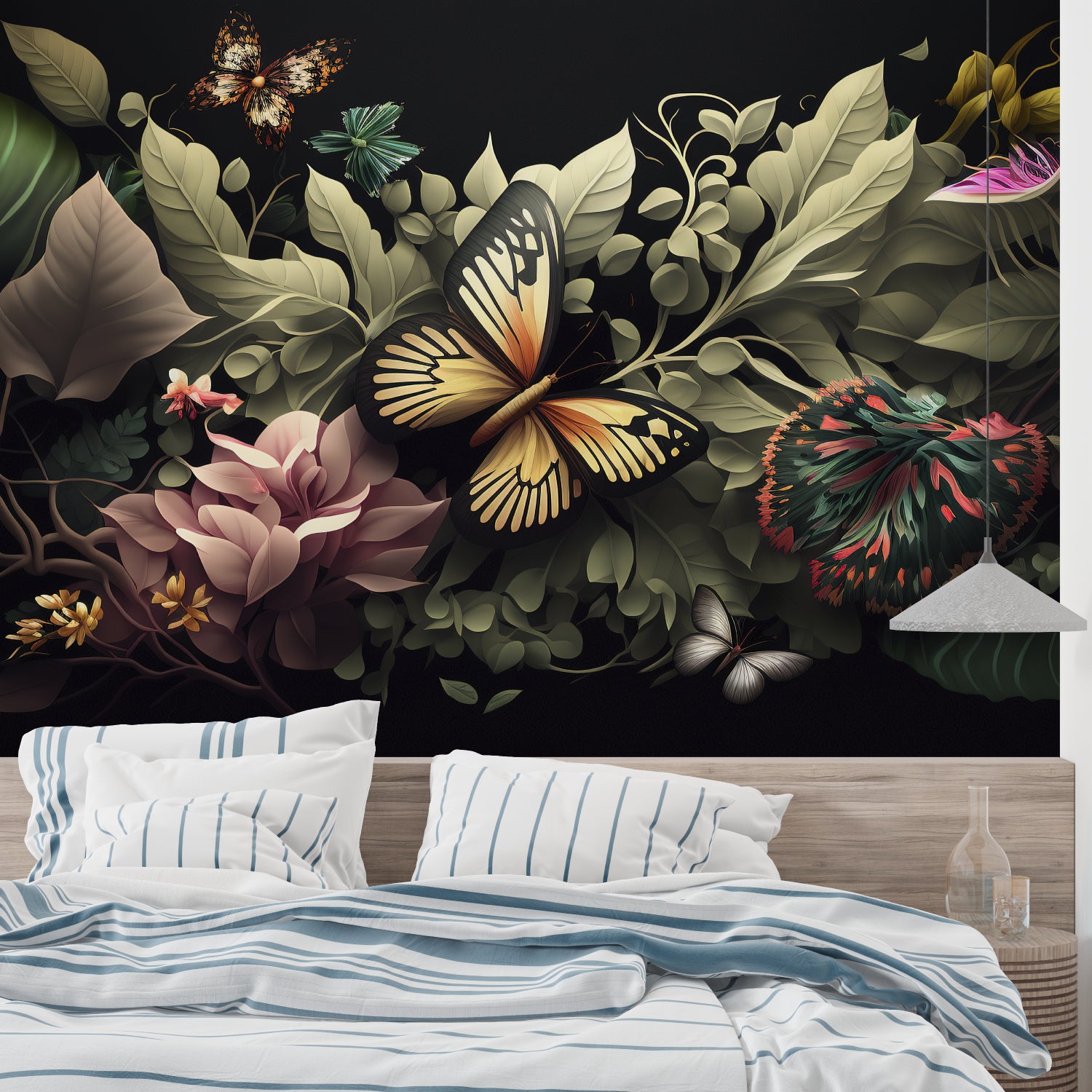 Luxury butterfly wallpaper showcased in a sophisticated home office space