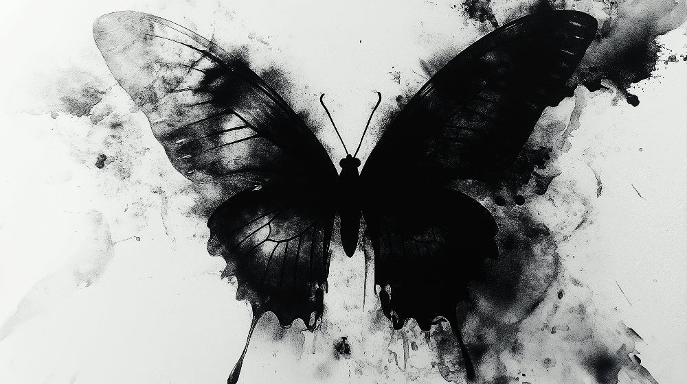 Black butterfly watercolor wallpaper design file showing intricate wing details and artistic splashes