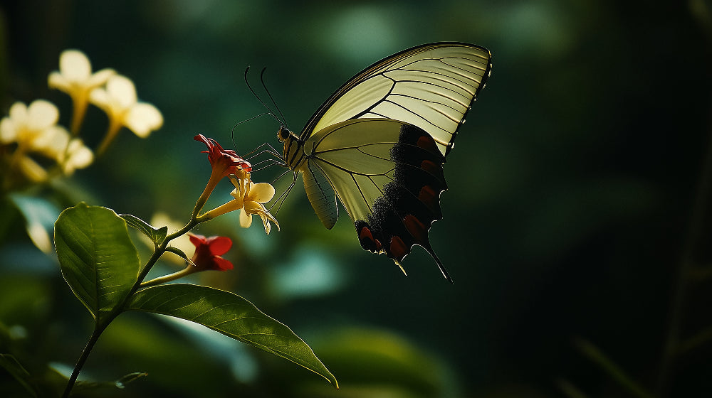 Butterfly wallpaper design file showing detailed swallowtail pattern with tropical flowers on dark background