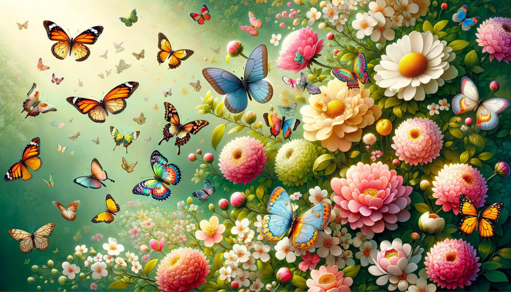 Butterfly and flower wallpaper design file showing intricate wing patterns and botanical details