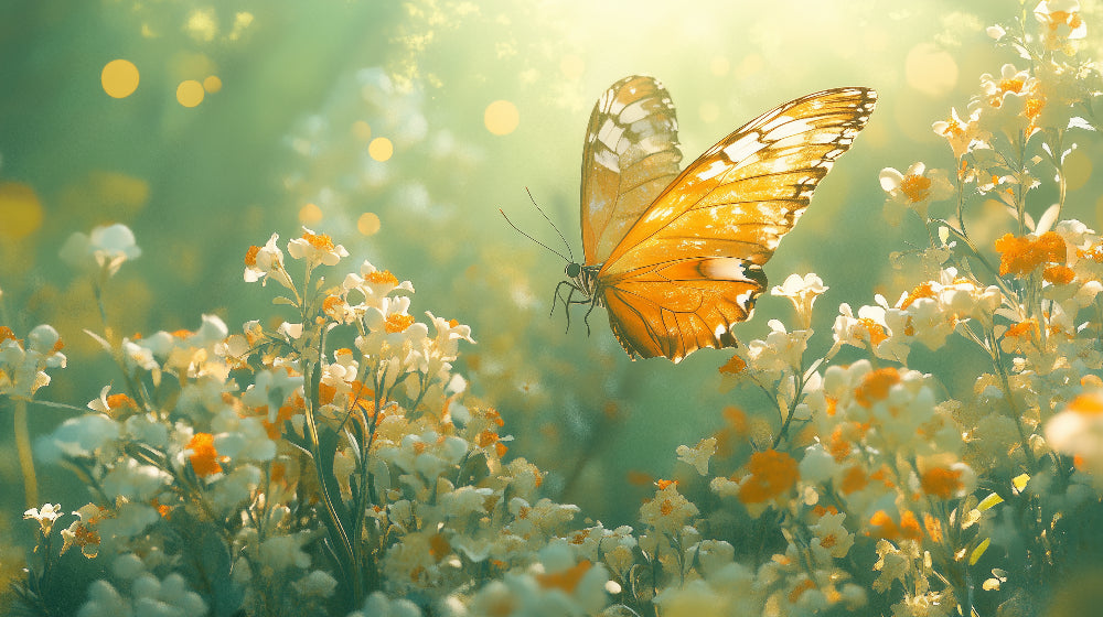 Golden butterfly wallpaper design file showing intricate wing patterns and spring garden details