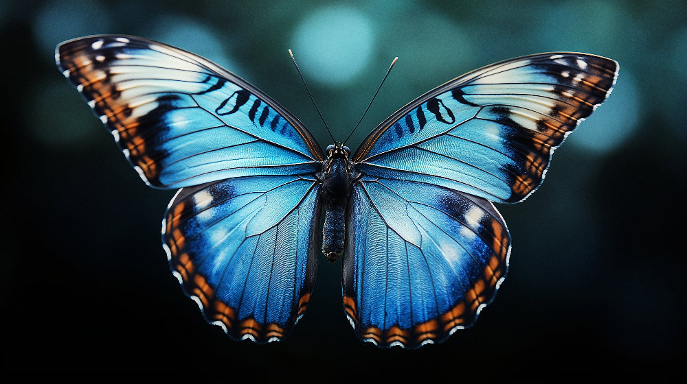 Butterfly wall mural design file showing detailed iridescent blue wings pattern