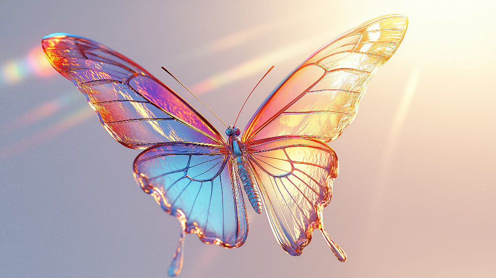 Iridescent butterfly glass art design file showing intricate wing details and color transitions