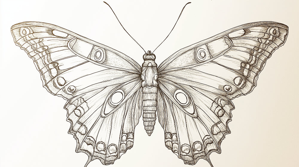 Butterfly line art wallpaper design file showing intricate black and white illustration pattern