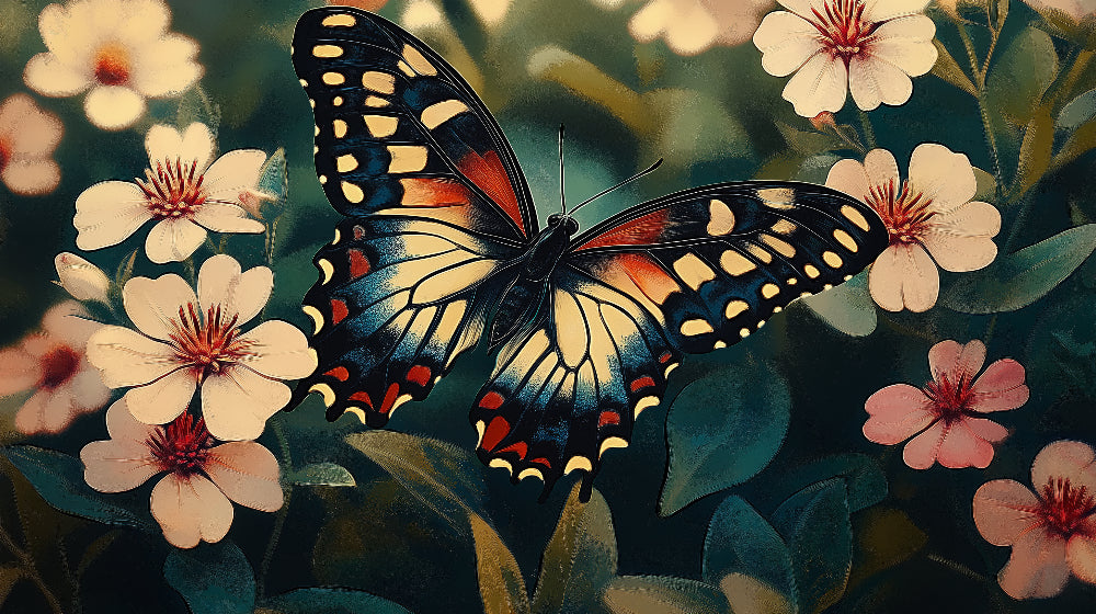 Monarch butterfly design file showing detailed wing patterns and black foliage on cream background