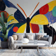 Modern Abstract Butterfly Wallpaper creating a stunning focal point in a bright contemporary living room