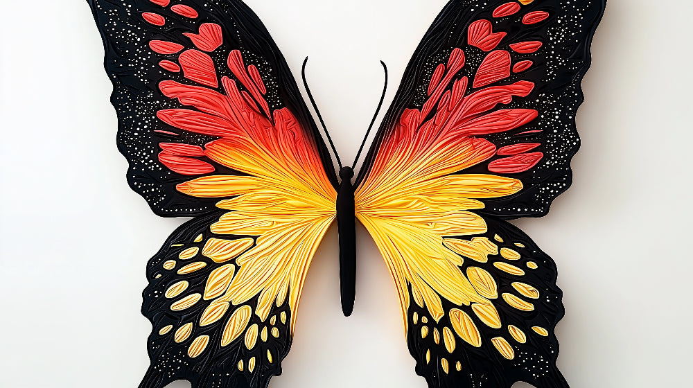 Butterfly wall mural design file showing detailed black and fire pattern on white background