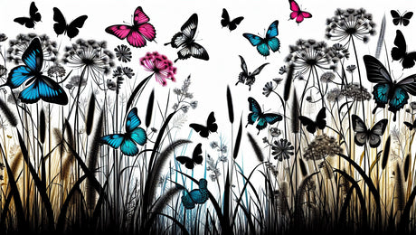 Butterfly wallpaper design file showing detailed pink and blue wing pattern on nature background