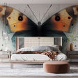 Modern Butterfly Wall Mural adding vibrant orange and turquoise tones to a minimalist living room space