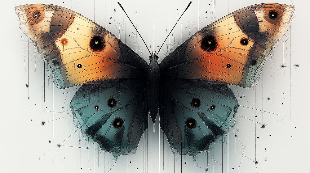 Butterfly Wall Mural design file showing detailed orange and turquoise wing pattern on grey background