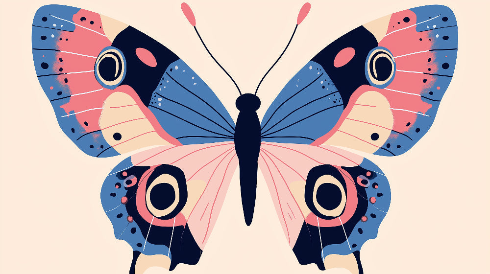 Geometric butterfly wallpaper design file showing intricate pink and blue pattern on beige background