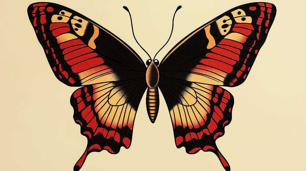 Red and gold monarch butterfly design file showing intricate wing pattern details