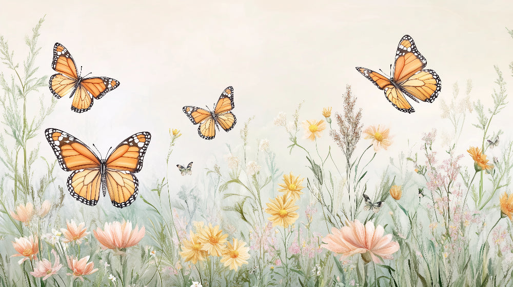 Monarch butterfly garden wallpaper design file showing detailed pattern and colors
