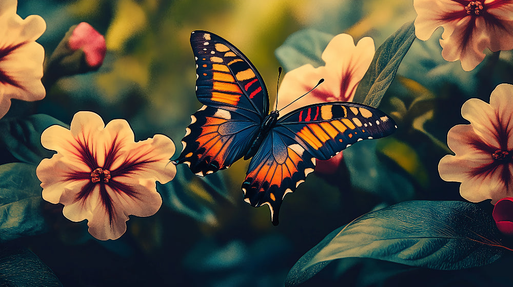 Monarch butterfly garden design file showing intricate wing patterns and flower details