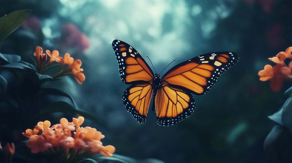 Monarch butterfly wallpaper design file showing detailed pattern with teal background and orange wings