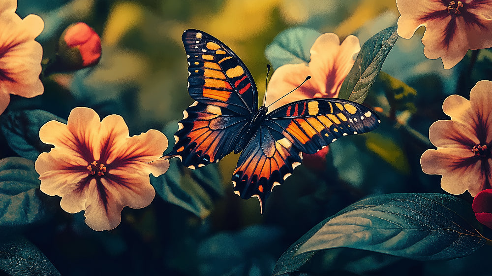 Butterfly Garden Wallpaper design file showing detailed Monarch pattern with orange wings and garden elements