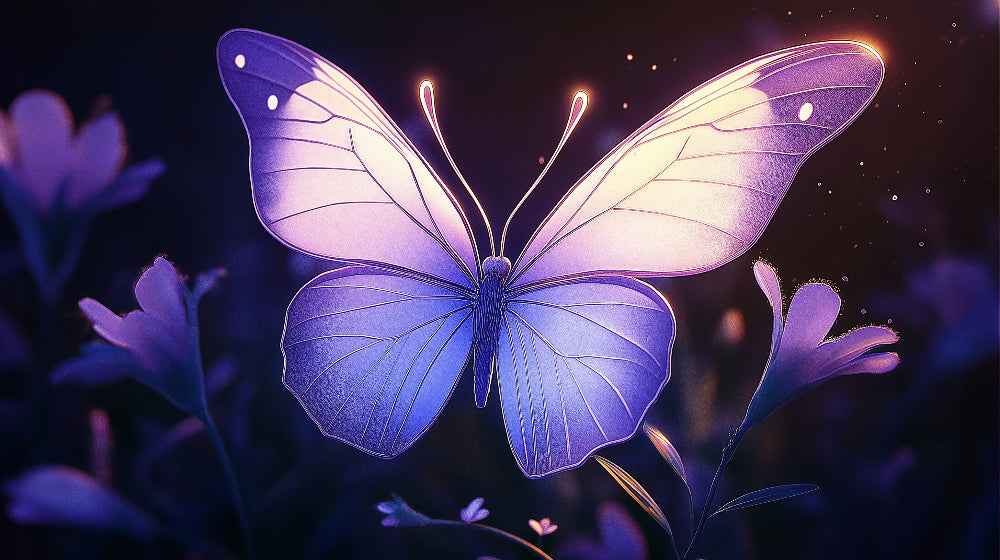 Butterfly mural wallpaper design file showing detailed purple wings and night garden pattern