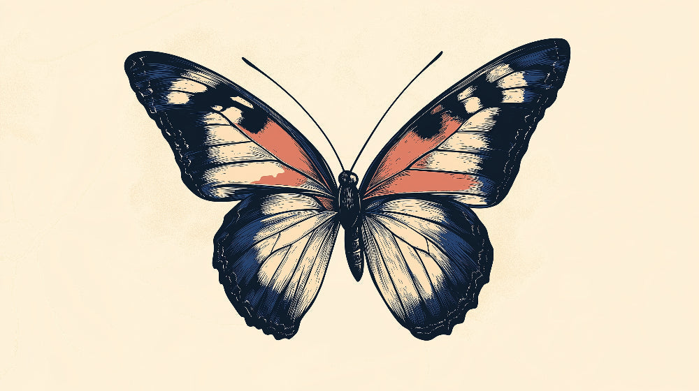 Detailed butterfly wallpaper design file showing intricate wing patterns in navy blue and terracotta