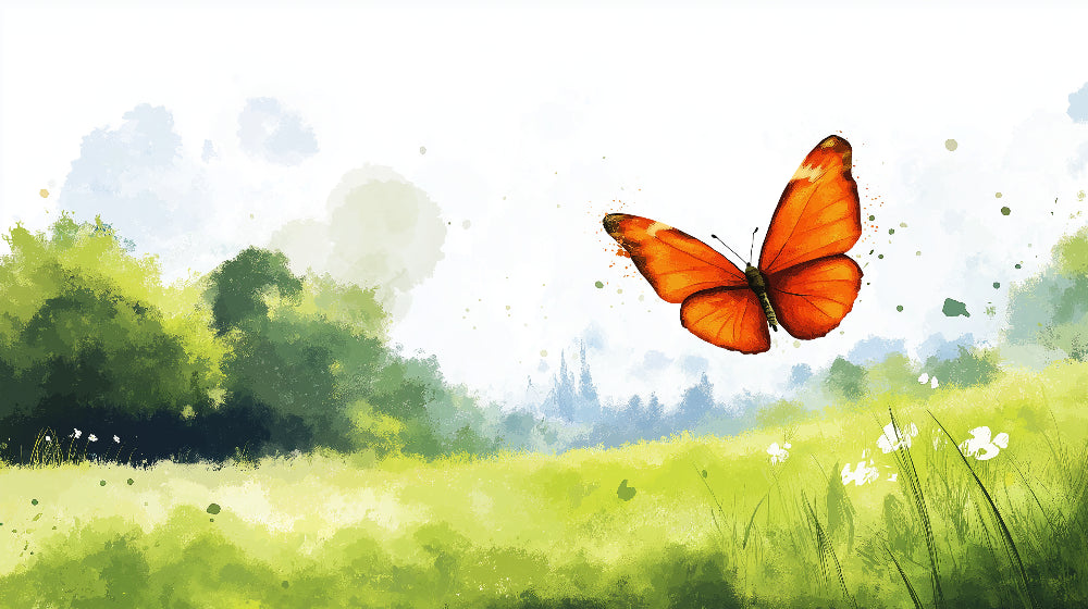 Monarch butterfly wall mural design file showing intricate meadow pattern and vibrant orange wings