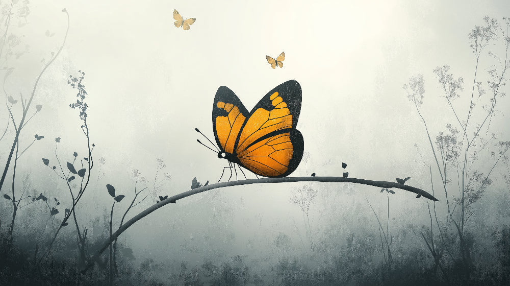 Orange monarch butterfly design file showing detailed pattern on misty gray background