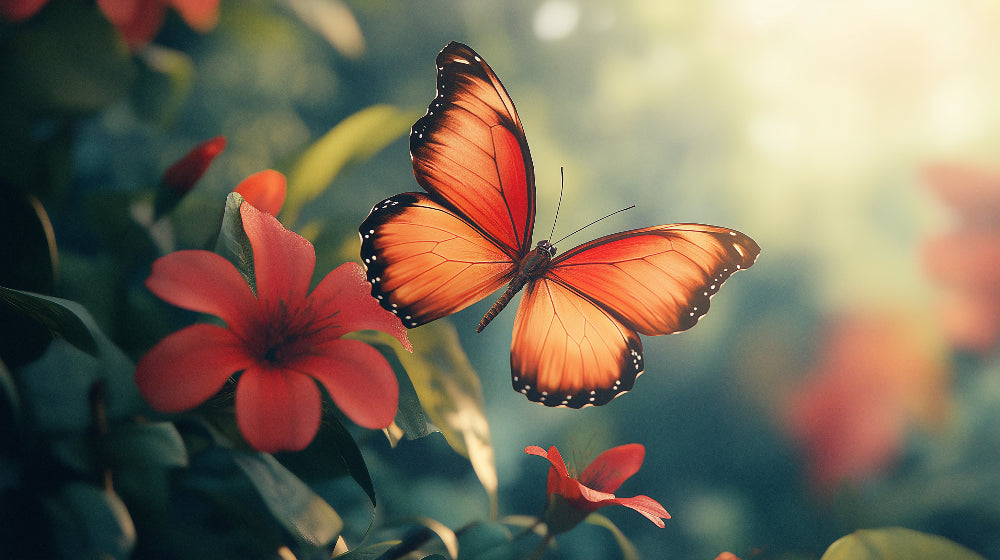Orange Monarch butterfly design file showing detailed wing patterns and red flower elements