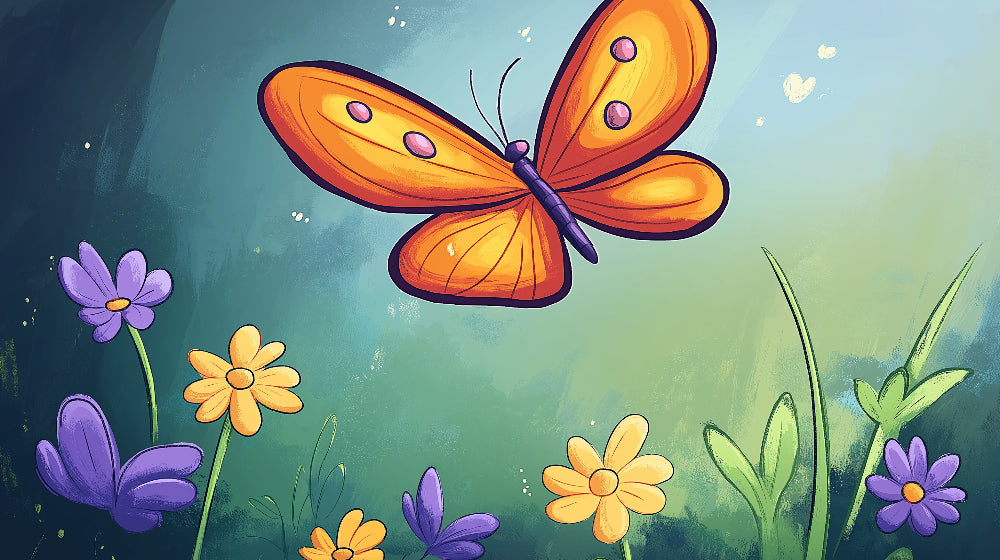 Orange butterfly garden wallpaper design file showing detailed wings and flower pattern
