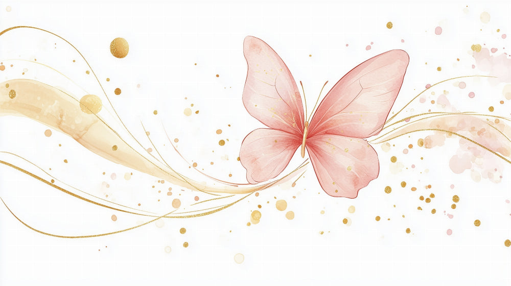 Butterfly wall mural design file featuring delicate pink wings with gold watercolor accents