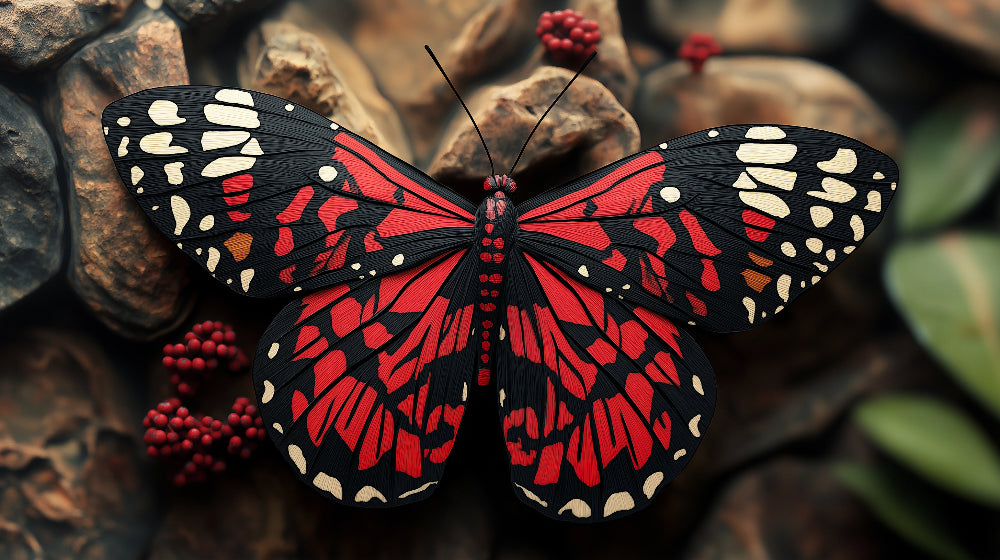 Red and black Monarch Butterfly wallpaper design file showing intricate wing pattern details