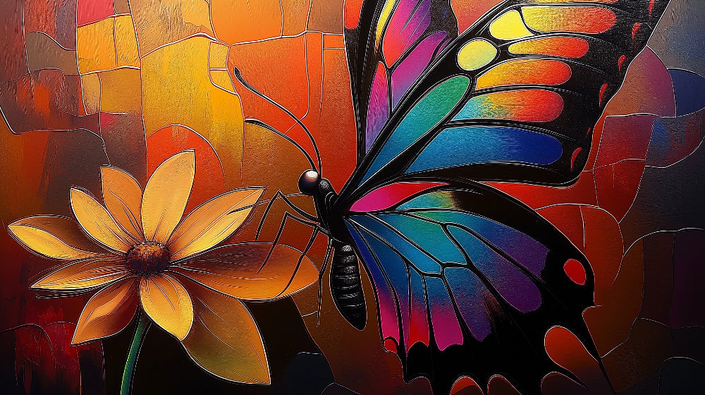 Butterfly stained glass art design file showing intricate pattern and vivid color details