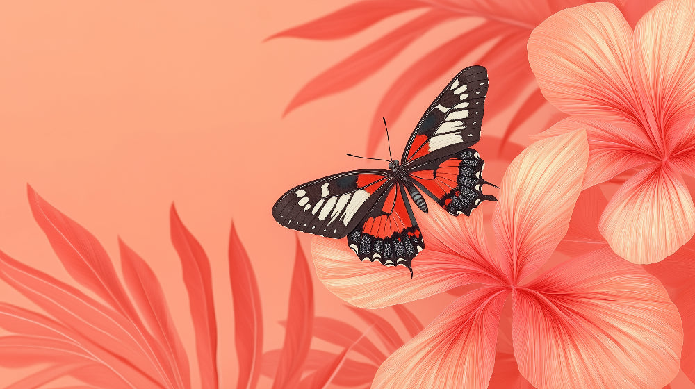Butterfly wall mural design file showing detailed coral hibiscus flowers and graceful butterfly pattern