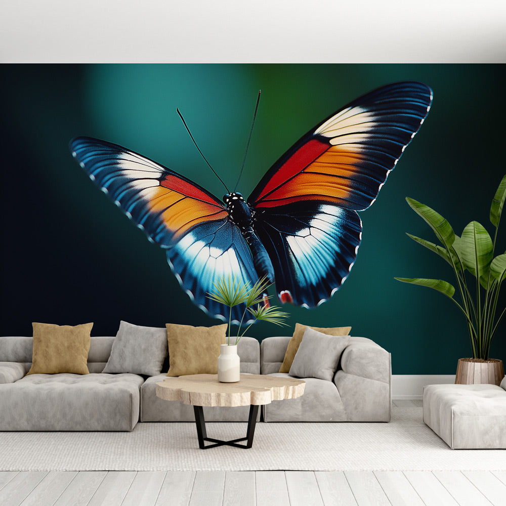 Beautiful Butterfly Mural Wallpaper showcased in a bright modern living room, creating a stunning accent wall