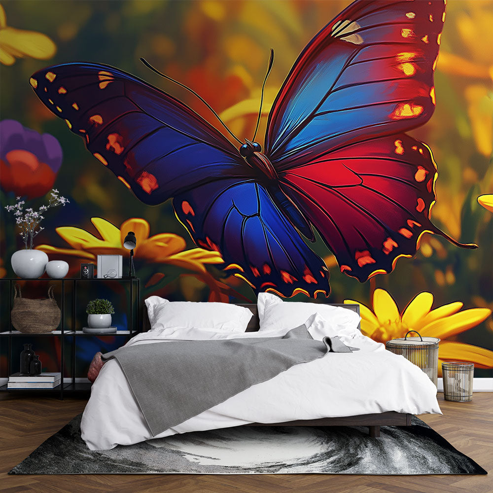 Beautiful Butterfly Wall Mural creating a stunning focal point in a bright modern living room with natural light