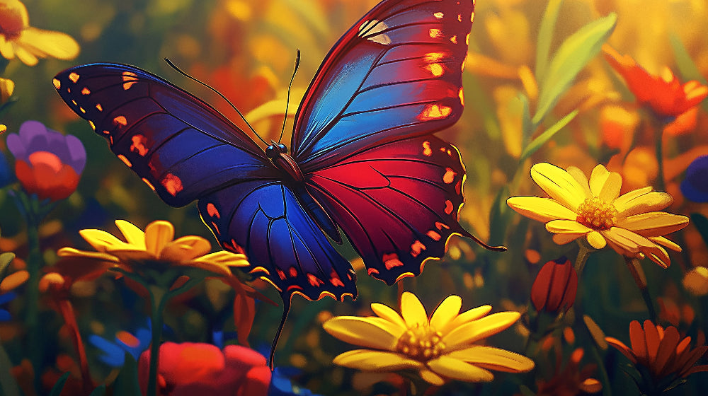 Butterfly Wall Mural design file showing detailed wing patterns in vivid blue and red colors