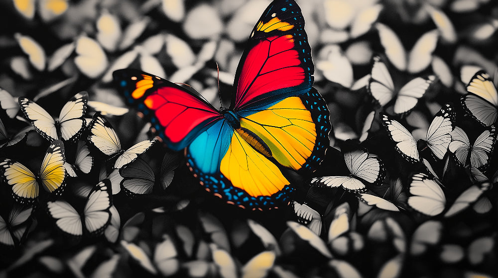 Butterfly wallpaper design file showing detailed pattern with colorful central butterfly on black and white background