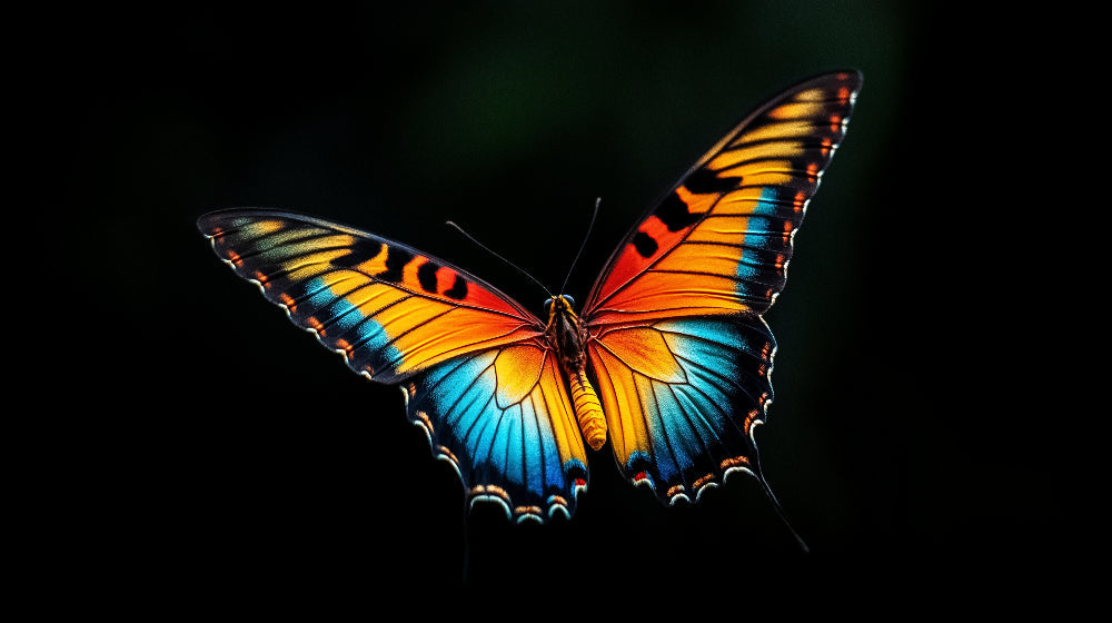 Butterfly wallpaper design file showing detailed orange and blue wing patterns on black background