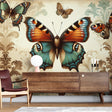 Butterfly Art Deco Wallpaper showcasing warm turquoise and orange tones in an elegant living room setting