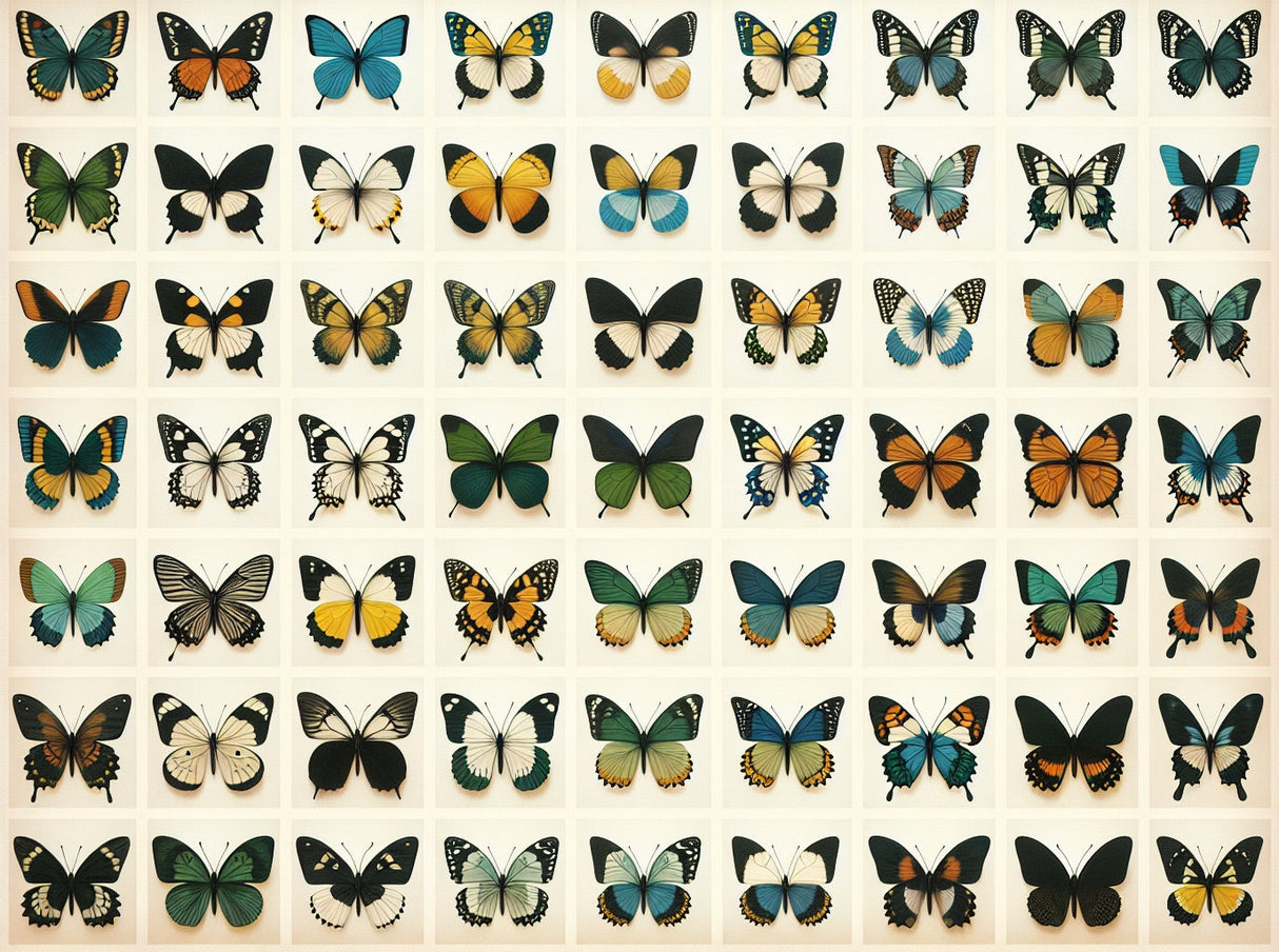 Vintage butterfly collection design file showing detailed natural history specimens in grid pattern