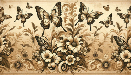 Vintage butterfly and floral design file showing intricate sepia pattern details