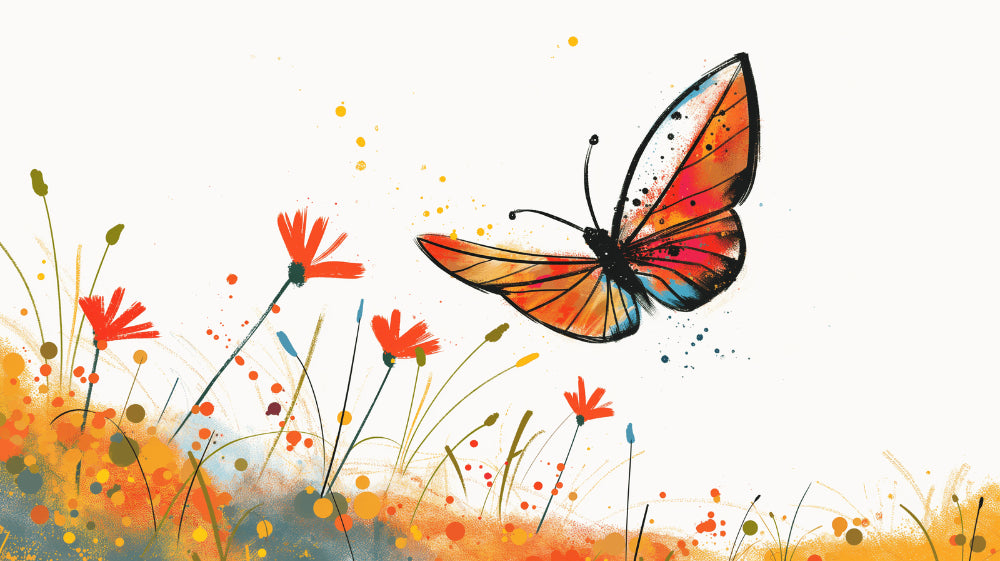 Orange butterfly watercolor garden design file showing detailed wing patterns and artistic splatters