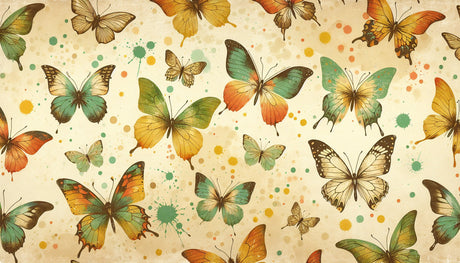 Watercolor butterfly wallpaper design file showing detailed pattern of green and orange butterflies