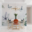 Butterfly watercolor mural creating a peaceful atmosphere in a modern living room with natural light