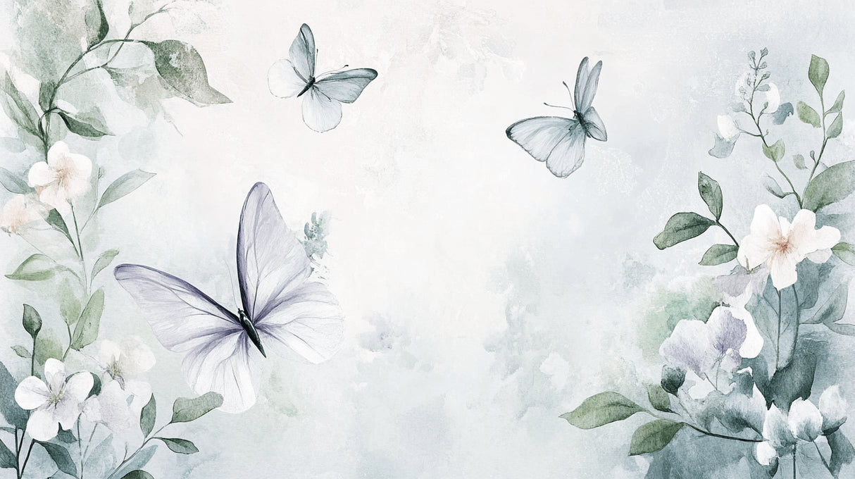 Design file showing detailed watercolor butterfly pattern with soft beige background