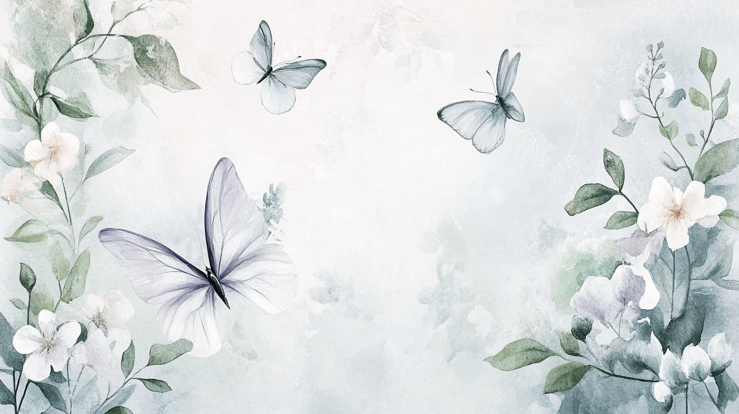 Design file showing detailed watercolor butterfly pattern with soft beige background