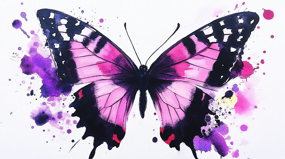 Pink and purple watercolor butterfly design file showing intricate pattern details and color transitions