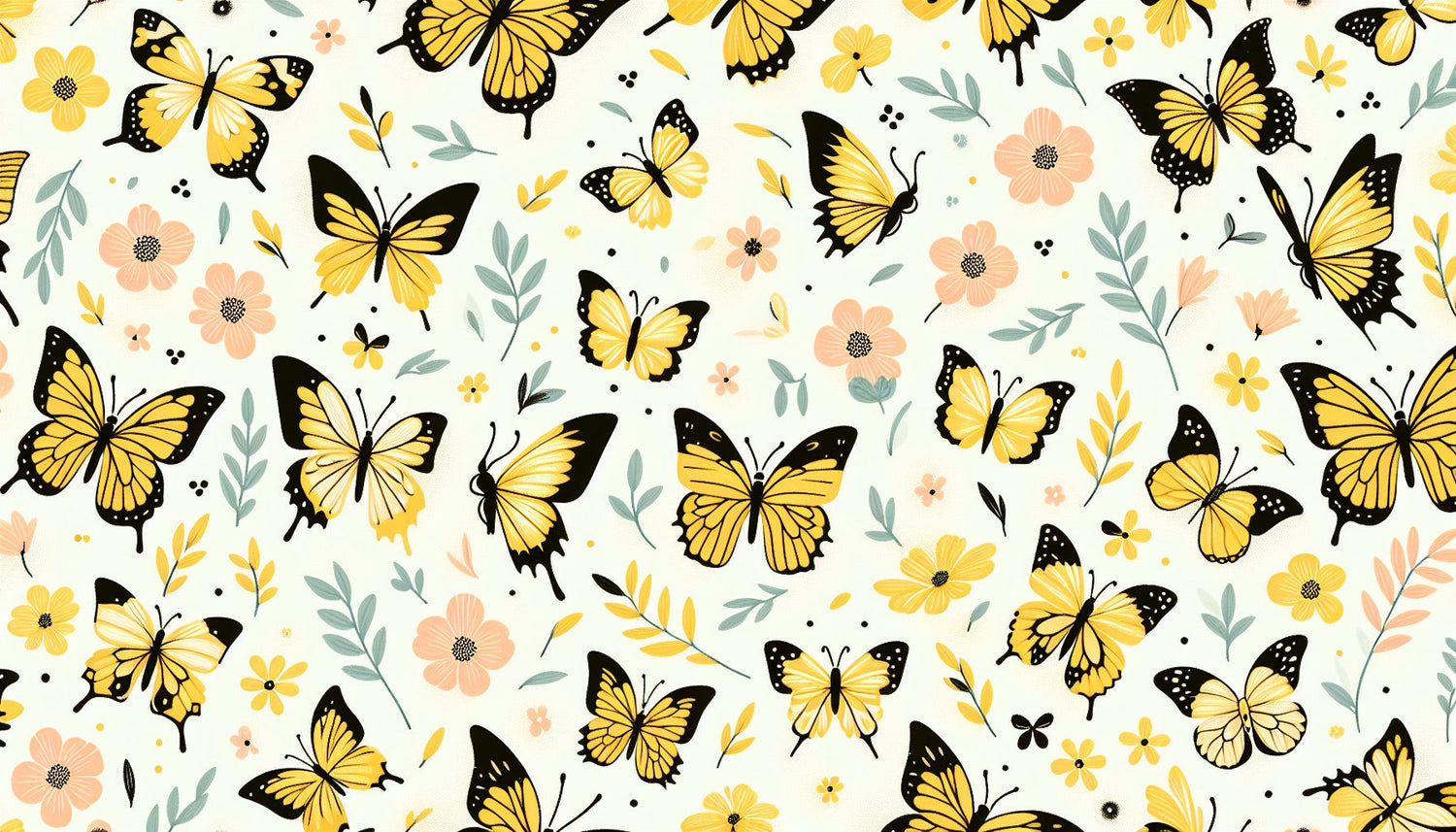 Butterfly wallpaper design file showing detailed yellow monarchs and floral pattern on cream background